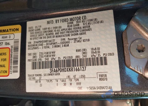 2019 Ford Fusion Se from USA, damaged, VIN 3FA6P0HDXKR166127